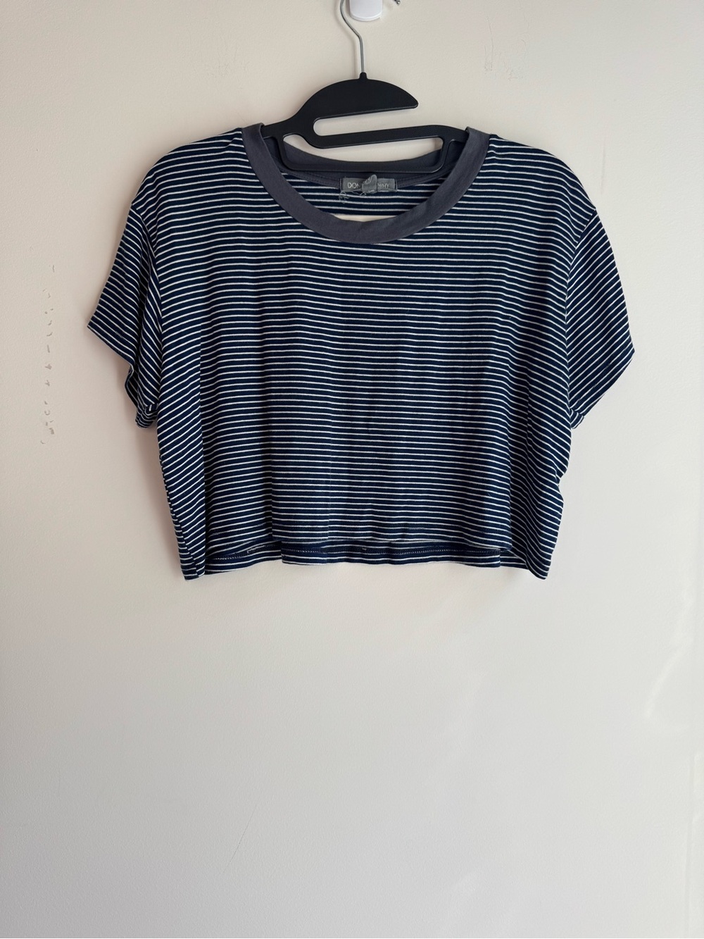 Striped Navy and White Cropped Tee - Casual Women's Top
